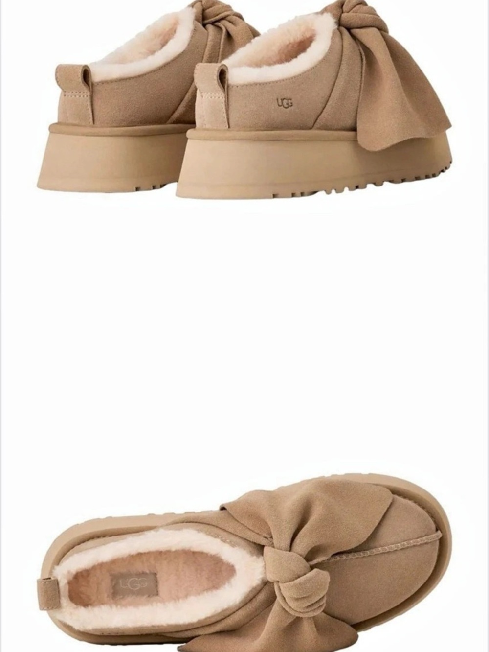 UGG Platform Bow Slip-ons, Sand, US 9, Like New